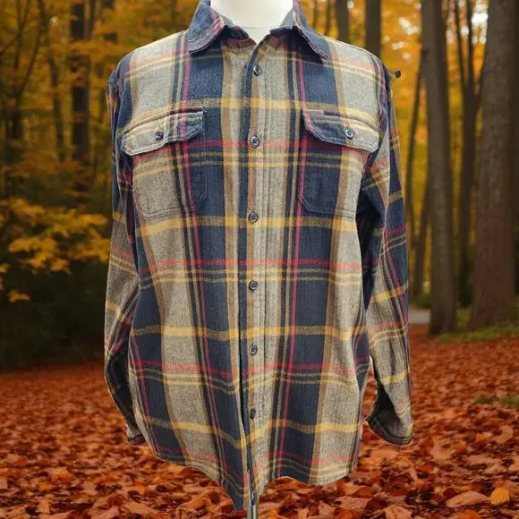 Orvis Shacket XL Men Brown Plaid Flannel Cotton Button Front Outdoor Camp Cabin - Picture 3 of 16